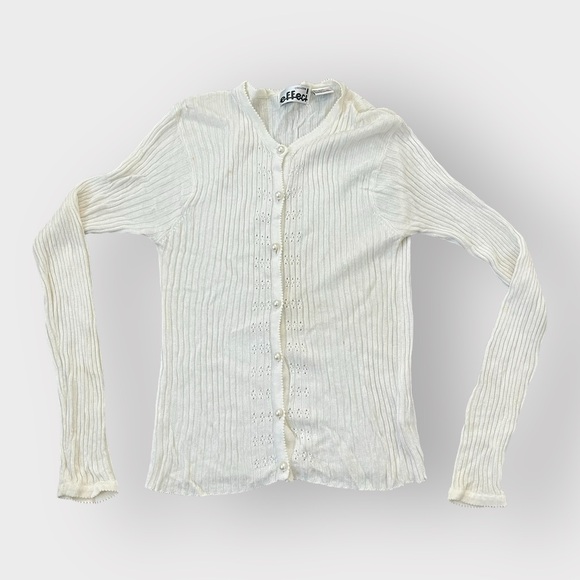 Creazioni Effeci Cream White Ribbed Cardigan w/ Pearl Buttons Girly Coquette - Picture 1 of 5